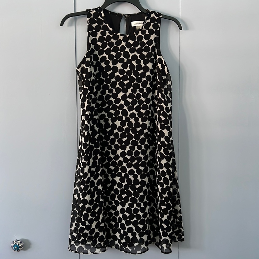 Calvin Klein Black & Cream Patterned Shift Dress
